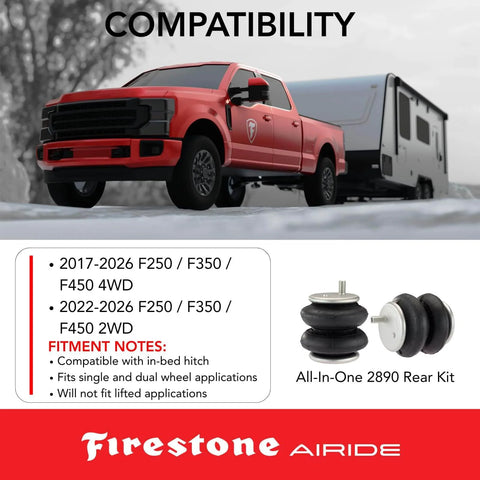 All In One Wireless Rear Air Helper Spring Kit For 2017 To 2026 F250 F350 F450 Super Duty 4WD with truck and trailer