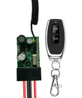 Front view of Heavy Duty 12V Wireless Remote Relay Switch Kit with remote and receiver for DC systems up to 48V, 328 ft range.