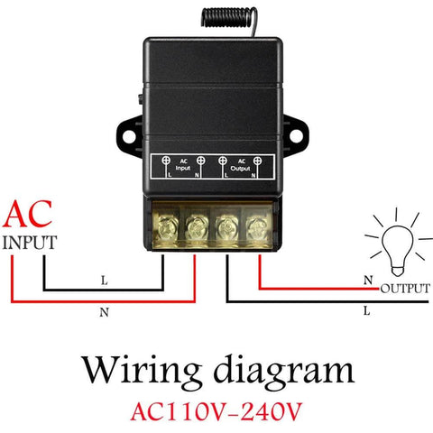 Wiring diagram for Beefy 40A Wireless Remote Switch For Home Appliances And Electrical Equipment, AC 110V-240V, showing connections