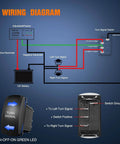 Wiring diagram of Turn Signal Switch With Flasher Relay Kit And Beefed Up 4 Pin Rocker On Off On Switch Blue LED Laser Etched SPDT Toggle For ATV UTV Tractor Motorcycle Left Right Signal 12V 20A 24V 10A Jumper Wires, showing switch connections and LED signals.