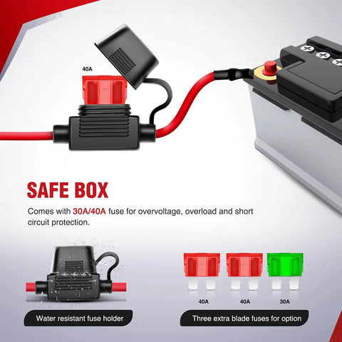 Image of Heavy Duty 12V Off Road LED Light Bar Wiring Harness Kit showing water-resistant fuse holder with 30A/40A fuses.
