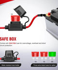 Heavy Duty 12V LED Light Bar Wiring Harness Kit with waterproof fuse box connected to 12V battery, 10A fuse visible