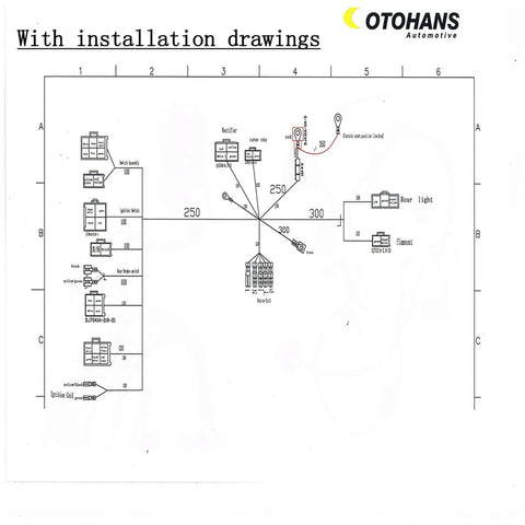 Installation diagram for Electric Wiring Harness Kit With Relay Stator Coil CDI Solenoid And Spark Plug For 50cc–125cc ATVs.