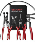 WiseUp 4 Piece Hose Clamp Pliers Set Including 27 Inch Long Reach Spring Clamp Pliers Clic R Type Pliers Hose Remover And Flat Band Clamp Tool For Automotive Fuel Oil Coolant And Radiator Hoses displayed with case