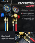 Four Point Five CFM 110V One Third HP AC Vacuum Pump With 4 Way Gauge Kit showing valves and hoses for HVAC use