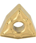 Front view of a single WNMG432 carbide insert for CNC lathe turning tools, featuring a beefy design and heavy-duty coating for durability.