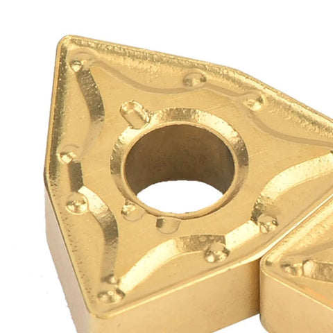 Close-up of 10 Pack WNMG432 Carbide Inserts For CNC Lathe Turning Tools Replacement In Tool Holders, showing heavy-duty coated finish.