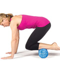 Person using Pro Roller Soft Density EVA Foam Roller For Physical Therapy Pilates Yoga And Muscle Recovery 36 Inch Blue