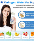 Smiling woman holding Hydrogen Water Bottle With 3 In 1 System 2300 PPB SPE PEM Technology, food antioxidants comparison