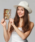 Woman holding card made with Vintage Torn Edge Label Cutting Dies Set For Scrapbooking And Card Making, 3 Piece by GLOBLELAND.