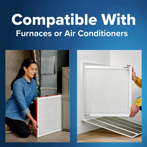 Installation of 16x25x1 MERV 11 MPR 1000 pleated electrostatic air filter for AC furnace, illustrating compatibility with HVAC systems.