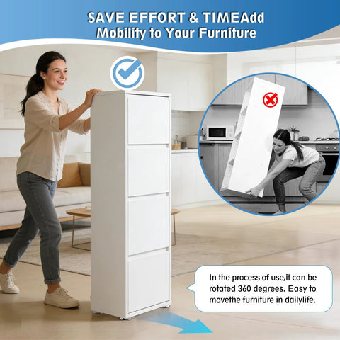 Woman moving tall cabinet with Mini Self Adhesive Caster Wheels Set Of 4 With Steel Ball Swivel Casters for Furniture