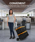 Person using a 275 Ibs Capacity Folding Hand Truck Dolly – Lightweight Aluminum Frame Dolly Cart with 42" Telescoping Handle in an office setting.