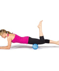 Woman using Pro Roller Soft Density EVA Foam Roller For Physical Therapy Pilates Yoga And Muscle Recovery 36 Inch Blue