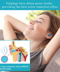 Woman relaxing with Reusable Soft Foam Ear Plugs With Up To 35 DB SNR Noise Reduction, blue earplugs insert close-up shown