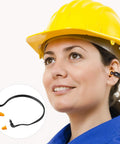 Woman wearing Orange Banded Silicone Ear Plugs for Shooting Range and Noise Reduction with Lightweight Plastic Banding