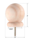 Two Pack Two And A Half Inch Round Wood Ball Curtain Rod Finials With Pre Installed Screws Wood Newel Post Caps Decorative Bed Post Finials