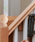 Two Pack Two And A Half Inch Round Wood Ball Curtain Rod Finials With Pre Installed Screws Wood Newel Post Caps on stair rail.
