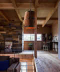 Antique Wood Wine Barrel Pendant Lamp For Bar And Kitchen Rustic Dope Vibe Hanging Ceiling Light Fixture with adjustable chain visible.