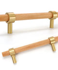 Set Of Six 3.75 Inch Wooden Cabinet Pulls With Screws For Dresser Kitchen And Wardrobe Cabinets 5.55 Inch Total Length 3.75 Inch Center To Center Hole Spacing Modern Mid Century Brass And Beach Wood Handles In Rose Gold.