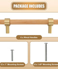 Set Of Six 3.75 Inch Wooden Cabinet Pulls With Screws For Dresser Kitchen And Wardrobe Cabinets with mounting screws included