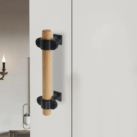 Adjustable Wood Cabinet Handles Set Of 4 With Screws for drawers and wardrobes, modern double hole furniture pull installed on door.