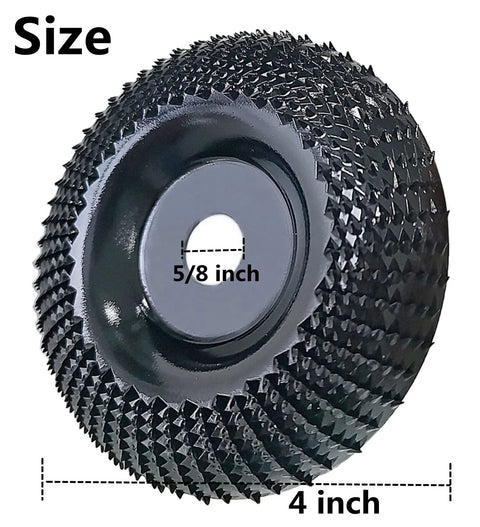 4 Inch Wood Carving Disc For Angle Grinders With Five Eighths Inch Arbor, showing close-up of tungsten carbide teeth.