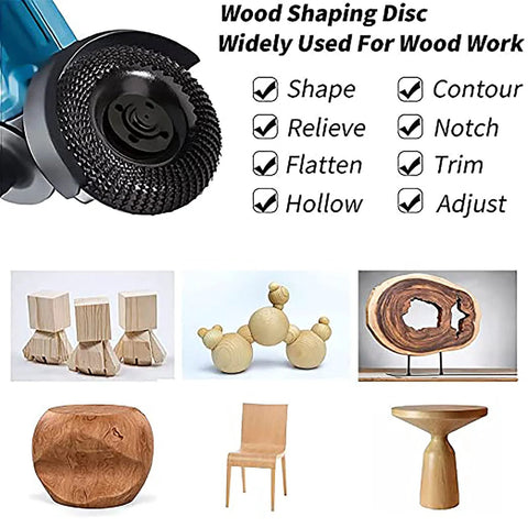 4 Inch Wood Carving Disc For Angle Grinders With Five Eighths Inch Arbor, wood projects, shaping disc and finished wood items