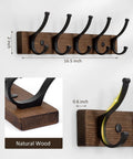 Wall mounted coat rack with five hooks, 16.5 inch wood base, narrow space wall hanger for coats hats bags keys, durable aluminum hooks.