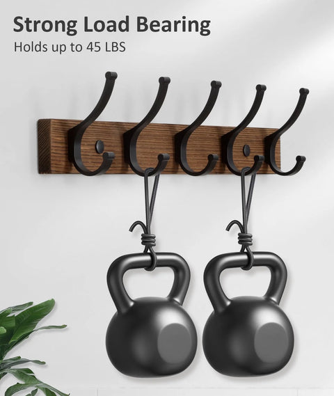 Wall Mounted Coat Rack With Two Hooks, 16.5 Inch Wood Base, Narrow Space Wall Hanger For Coats Hats Bags Keys Towels Purses And More
