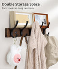 Wall Mounted Coat Rack With Two Hooks, 16.5 Inch Wood Base, Narrow Space Wall Hanger holding hats, bags, keys in hallway