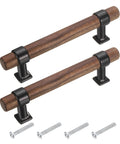 Two Pack Adjustable Wood Drawer Pulls T Bar Handles With 96mm Hole Center 3.8 Inch Double Hole Mount For Cabinets Dressers Black