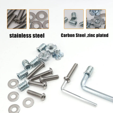All-In-One 140-Piece 1/4-20 T-Nuts And Threaded Inserts Kit For Wood With 304 Stainless Button Head Hex Socket Bolts, Washers