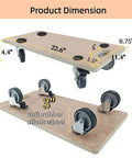 Heavy duty real wood furniture dolly set of 2 with 4 wheels, 2200 lb static load capacity, plywood platform dimensions displayed