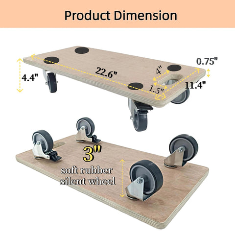 Heavy duty real wood furniture dolly set of 2 with 4 wheels, 2200 lb static load capacity, plywood platform dimensions displayed