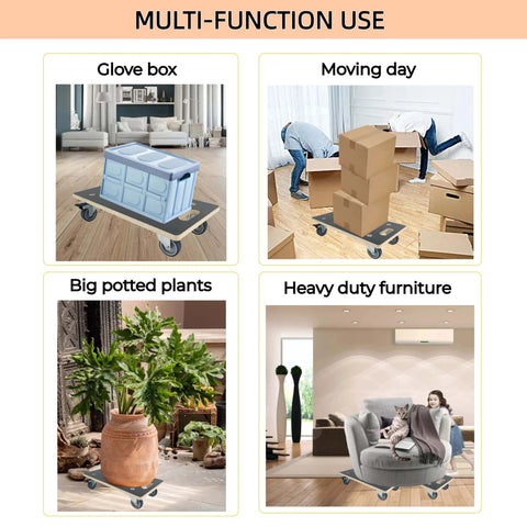 Heavy duty wood furniture dolly set of 2 with 4 wheels, 2200 lb static load capacity, moving boxes, plants, and furniture.