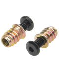 Durable Wood Furniture Screw In Nuts Set By Rrina 28 Sets Includes 1/4-20 Threaded Inserts 19/32 Inch Long And 1/4-20 Screws 25/32 Inch Long With Hex Socket Drive Galvanized Carbon Steel Fasteners For DIY Repairs image showing close-up of galvanized threaded insert and screw set with hex drive.