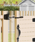 Beefy Wood Gate Hardware Kit With 3-1/2 Inch T Hinges, Heavy Duty Gate Latch, Decorative Gate Handle And Screws installed on wooden gate