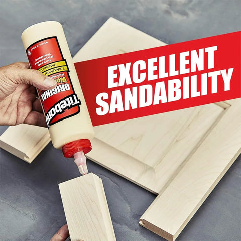 Hand applying Wood Glue 5063 For Woodworking And Furniture Repair And Assembly, Fast Set And Short Clamp Time, Water Cleanup, Non Toxic, Excellent Sandability, Unaffected By Finishes, Ideal For Construction, Home Repair Or Modeling, 8 Oz to wooden boards