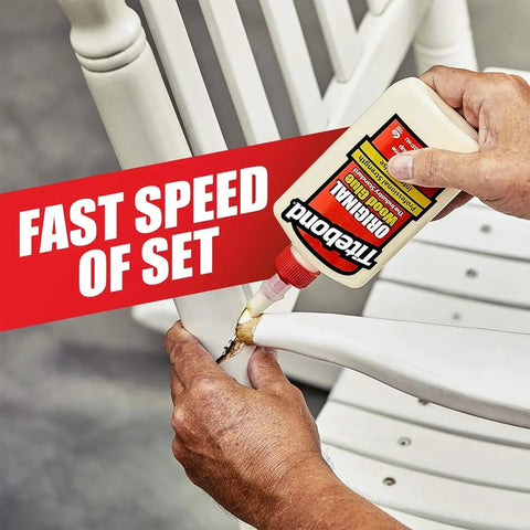 Applying Wood Glue 5063 For Woodworking And Furniture Repair And Assembly, Fast Set And Short Clamp Time, Water Cleanup, 8 Oz to chair arm