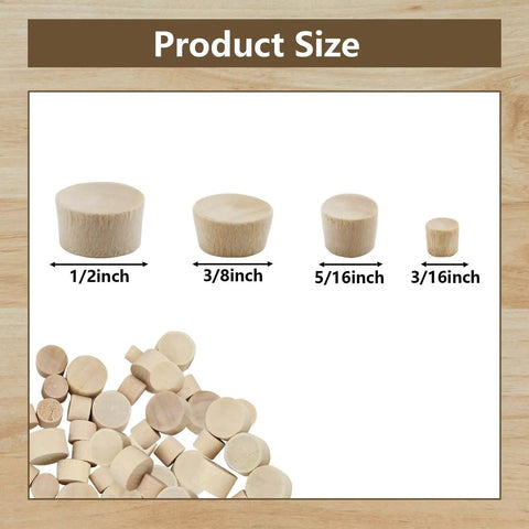 Wood Hole Plugs Set With 160 Pieces In Four Sizes Flat Head Wooden Plugs For Furniture Repair And Craft Projects