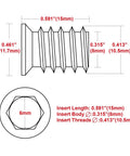 Technical drawing of 40 Piece Set Of 1 Quarter Inch 20 Threaded Wood Inserts And Furniture Screws For Wood Furniture With Hex Socket Drive 15 Millimeter Length Carbon Steel Durable Fasteners With Hex Spanner By Anwenk