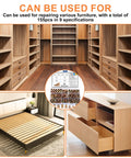 200 Piece Metric Threaded Wood Inserts Kit M4 M5 M6 M8 M10 for furniture fix, shown in wardrobes, bed frames, and drawers.