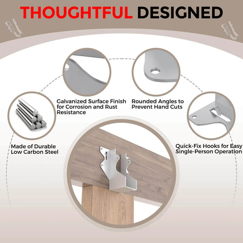 Diagram of 20 Pcs 2x4 Joist Hangers for Wood,20 Gauge Metal Face Mount Joist Hanger showing features like galvanized finish and hooks.