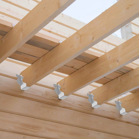 Installed 20 Pcs 2x4 Joist Hangers for Wood,20 Gauge Metal Face Mount Joist Hanger, Lu24 Joist Hangers Galvanized under wooden rafters