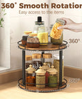 12.2 Inch Wood Lazy Susan Turntable Organizer With Two Tiers for cabinet kitchen countertop with spices and condiments displayed