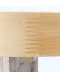 Close-up of wood joint on 32 Inch Kidney Shaped Wood Lazy Susan With 360 Degree Swivel Bearings For In Cabinet Kitchen Organization.