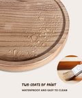 Close-up of wood lazy susan organizer kitchen turntable, 10 inch round decorative farmhouse tray in brown, showing waterproof finish.