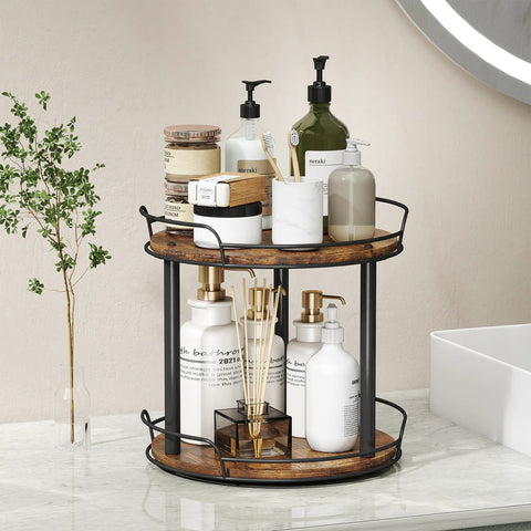 12.2 Inch Wood Lazy Susan Turntable Organizer With Two Tiers For Cabinet Kitchen Countertop Pantry And Bathroom Storage Space Saving Spice Rack For Tabletop And Shelves holding toiletries