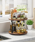 12 Inch Wood Lazy Susan Two Tier Rotating Spice Rack Turntable Organizer For Kitchen Countertop And Cabinet Rustic Brown